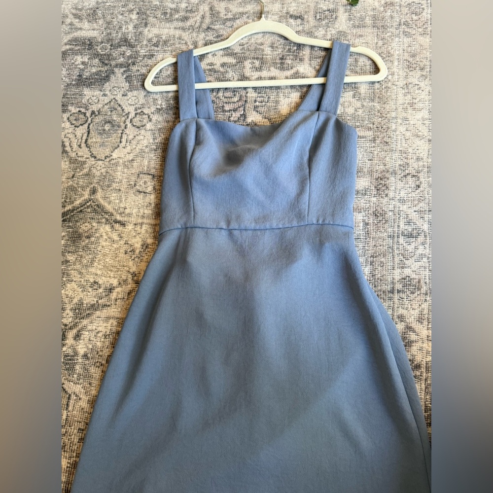 ARITZIA Wilfred Slate Blue Square-Neck Mini Dress with Bow Back
